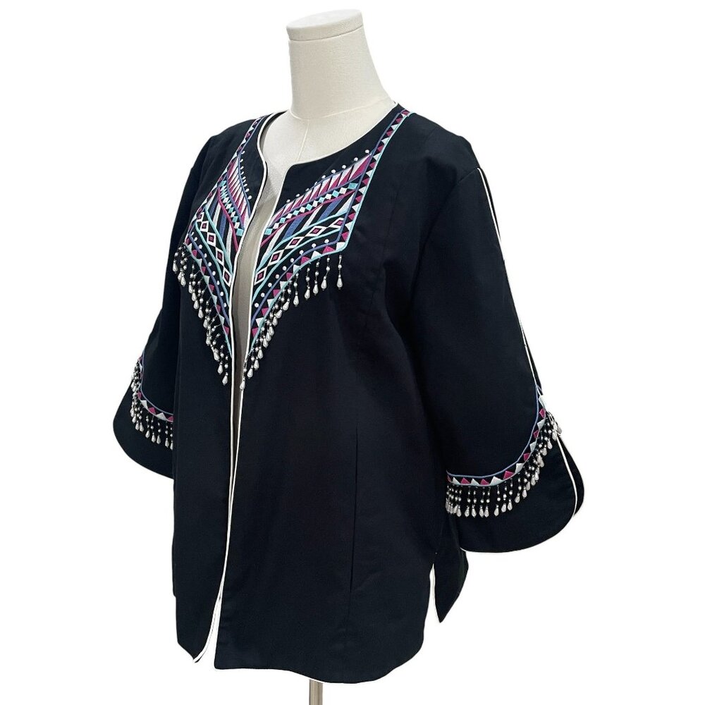 Bob Mackie Wearable Art Embroidered Beaded Jacket Black XL Boho Festival Chic - Picture 6 of 9